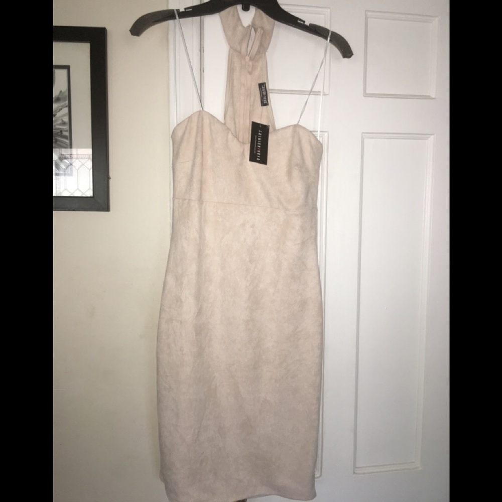 Fashion Nova-  Cream Suede Dress with choker